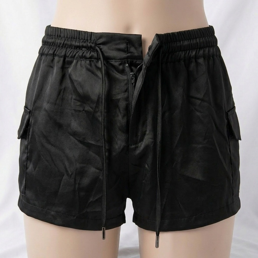 Mossimo Satin Shorts Women Small Black Elastic Waist Drawstring Utility